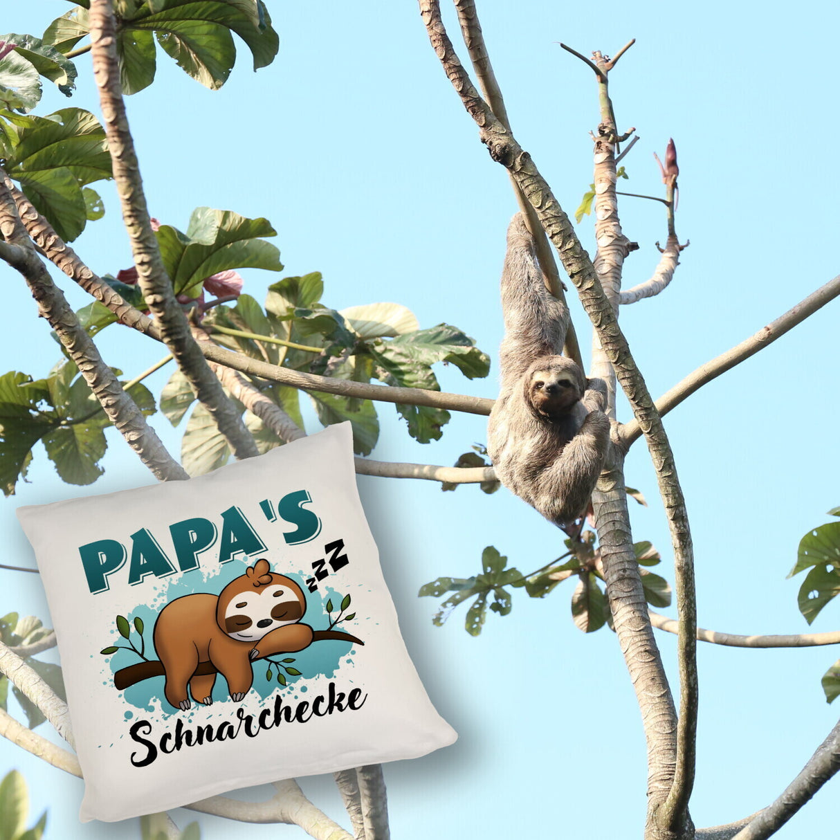 Faultier auf Ast Kissen Papa's Schnarchecke