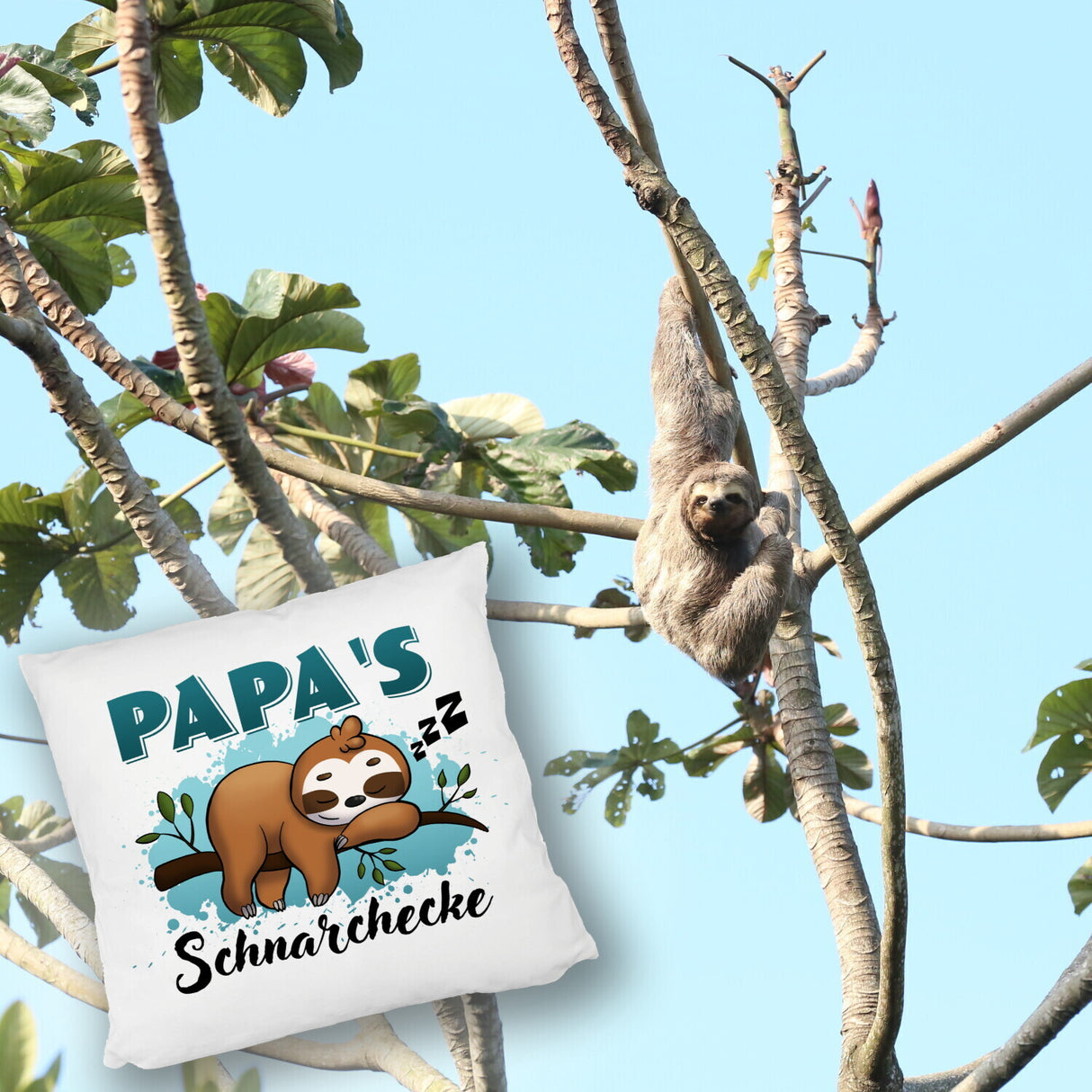 Faultier auf Ast Kissen Papa's Schnarchecke
