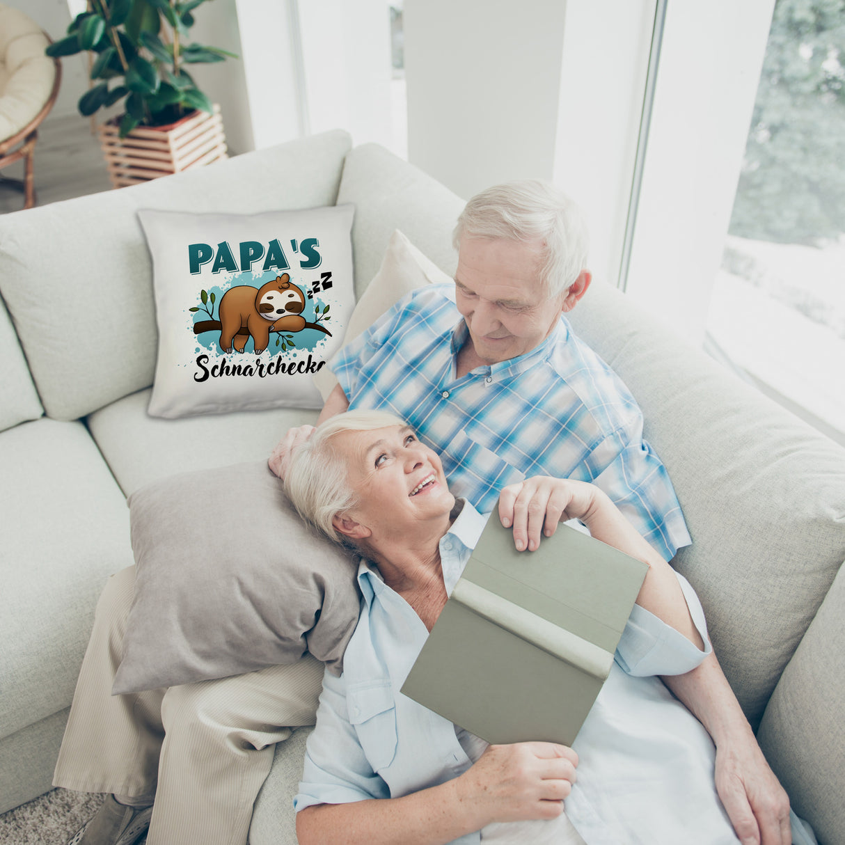 Faultier auf Ast Kissen Papa's Schnarchecke