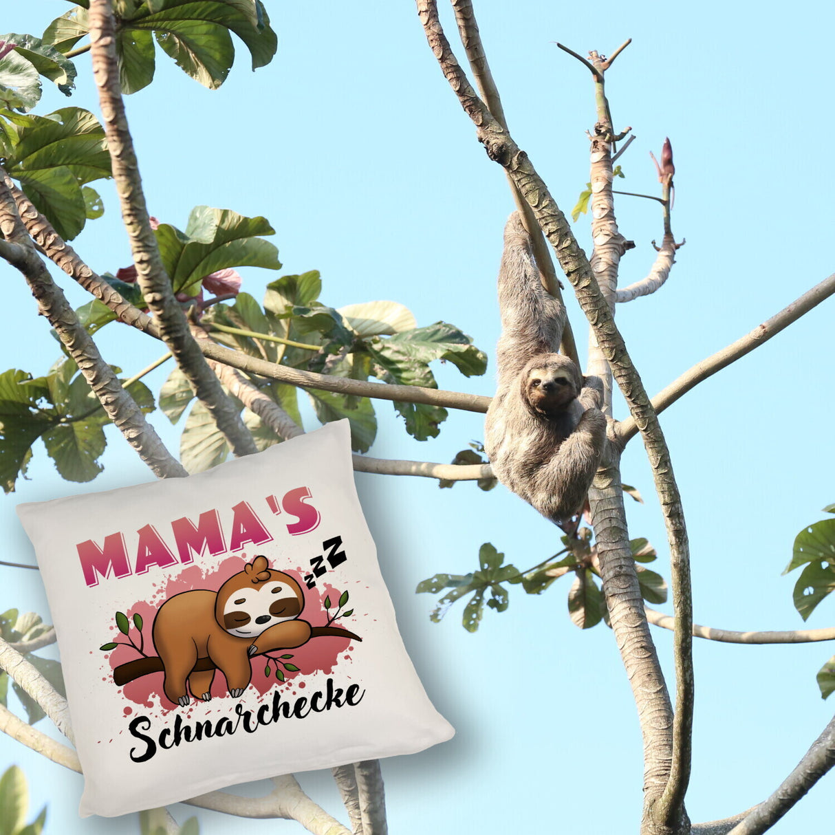 Faultier auf Ast Kissen Mama's Schnarchecke