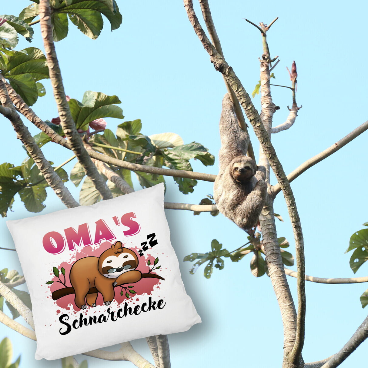 Faultier auf Ast Kissen Oma's Schnarchecke