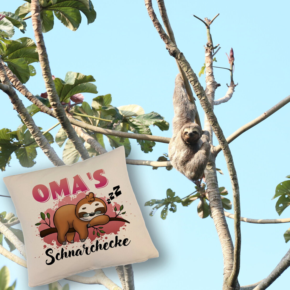 Faultier auf Ast Kissen Oma's Schnarchecke