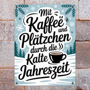 Winterliches Kaffee und Plätzchen Metallschild in 15x20 cm