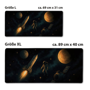 Astronaut und Raumschiff Schreibtischunterlage 69x31cm XXL Mauspad Weltraumszene