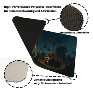 Baukran und Bagger Schreibtischunterlage 69x31cm XXL Mauspad für Baustellenfans