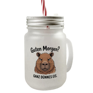Guten Morgen? Capybara Ganz Dünnes Eis Trinkglas mit Bambusdeckel