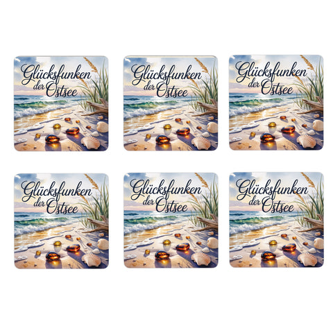 Ostsee Bernstein 6er Set Untersetzer aus Holz - Glücksfunken der Ostsee