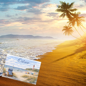 Strandszene Ostsee Souvenir Souvenir Magnet mit Leuchtturm und Strandkorb