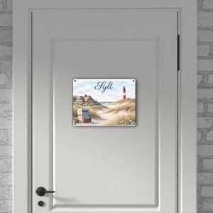 Strandkorb Sylt Metallschild in 15x20 cm Leuchtturm Motiv