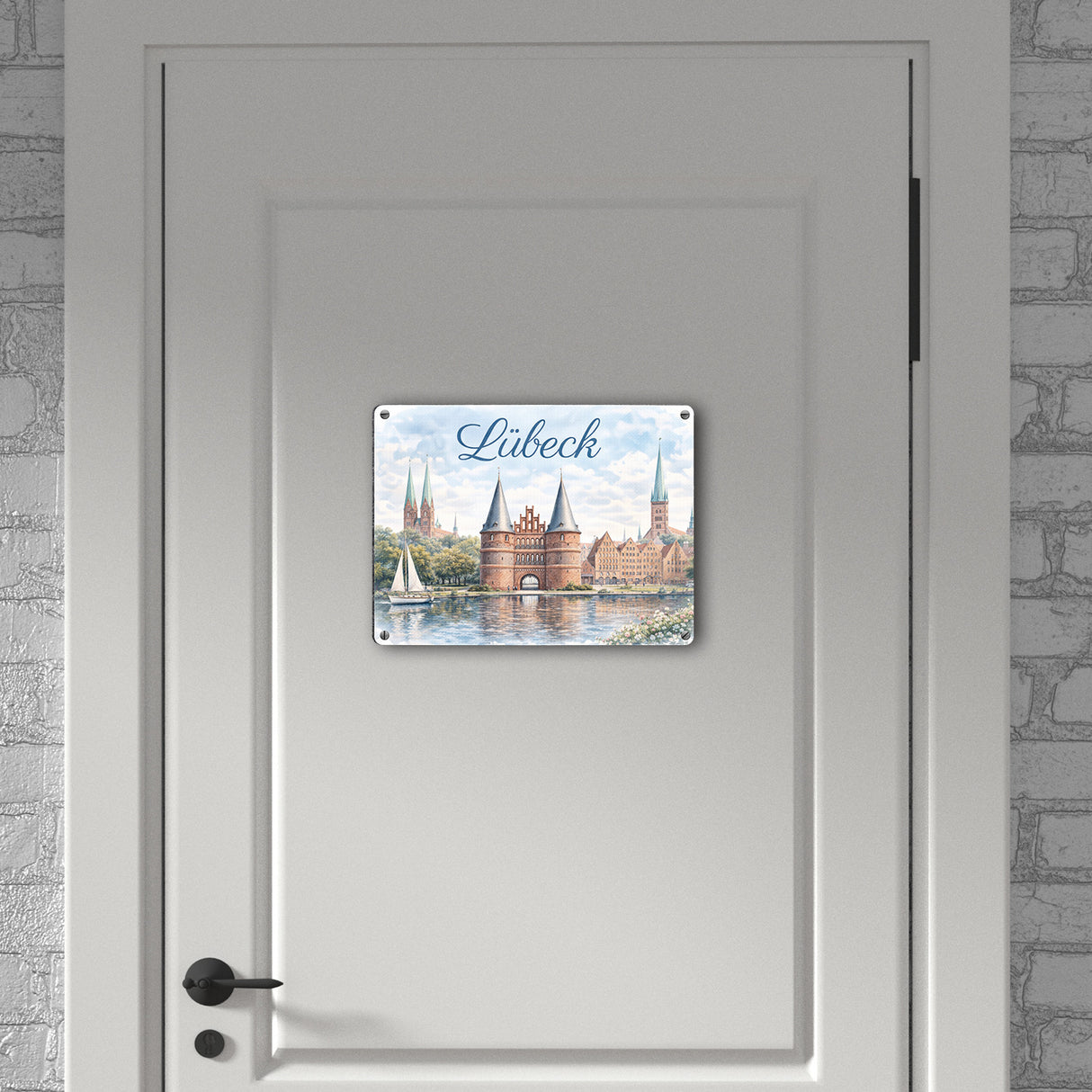 Lübeck Stadtansicht Metallschild in 15x20 cm mit Backsteintor