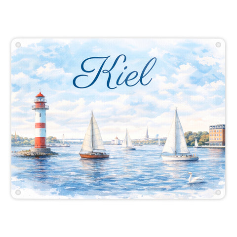 Leuchtturm Kiel Metallschild in 15x20 cm mit Segelbooten