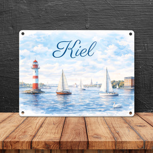 Leuchtturm Kiel Metallschild in 15x20 cm mit Segelbooten
