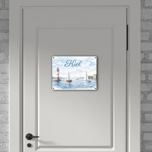 Leuchtturm Kiel Metallschild in 15x20 cm mit Segelbooten