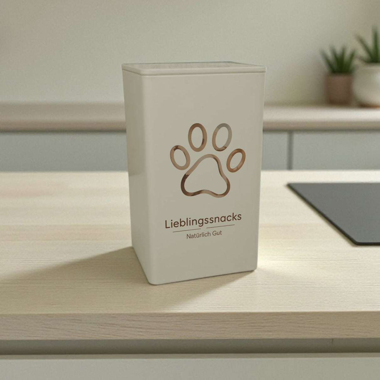 Lieblingssnacks natürlich gut - Pfotenabdruck Dose 900ml für Haustiere