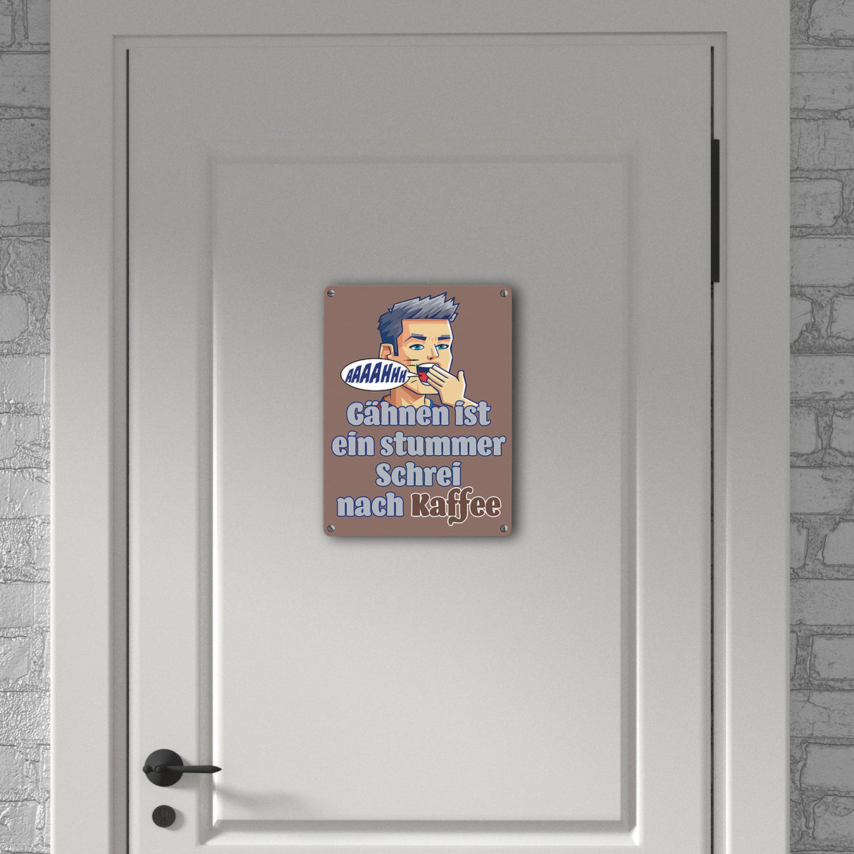 Müder Mann Metallschild in 15x20 cm mit Spruch: stummer Schrei nach Kaffee
