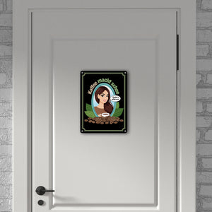 Frau im Spiegel Metallschild in 15x20 cm mit Spruch: Kaffee macht schee. Probiers selber aus!