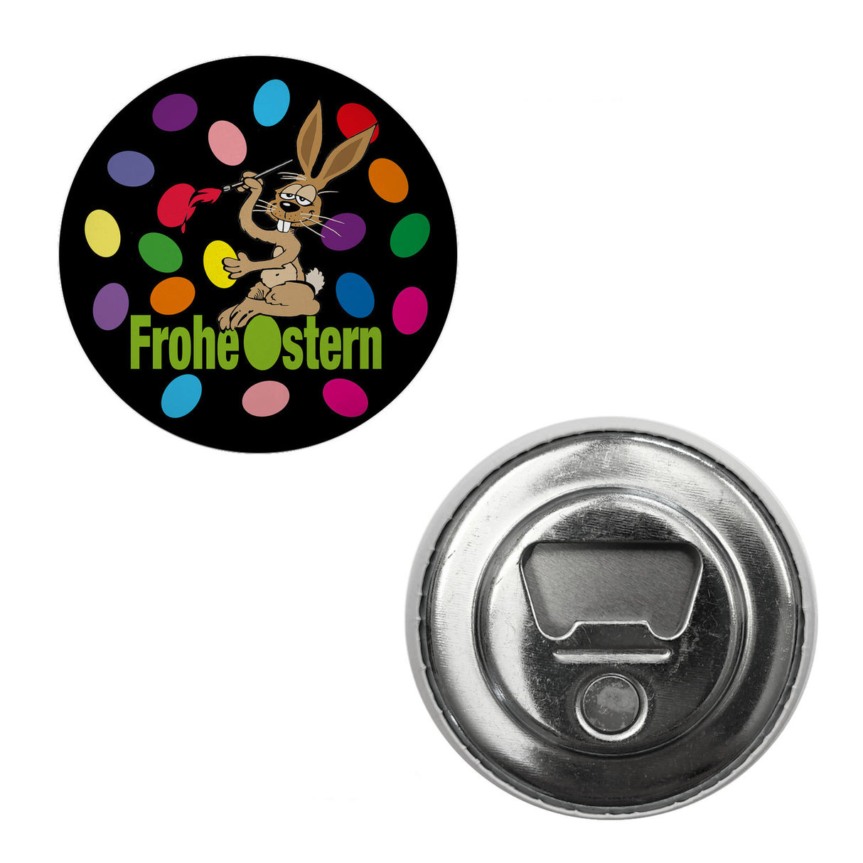 Osterhase Magnet rund mit Spruch: Frohe Ostern