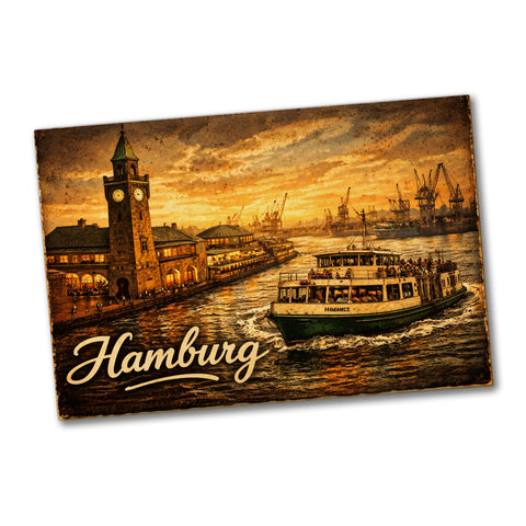 Landungsbrücken bei Sonnenuntergang Hamburg Hafen Souvenir Souvenir Magnet