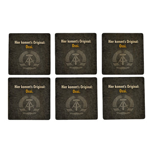 DDR-Stolz 6er Set Untersetzer aus Holz - Hier kommts Original