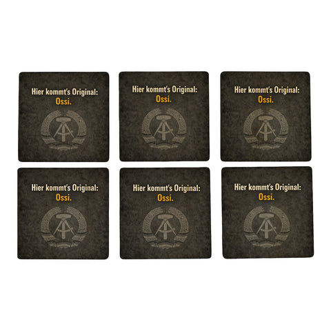 DDR-Stolz 6er Set Untersetzer aus Holz - Hier kommts Original