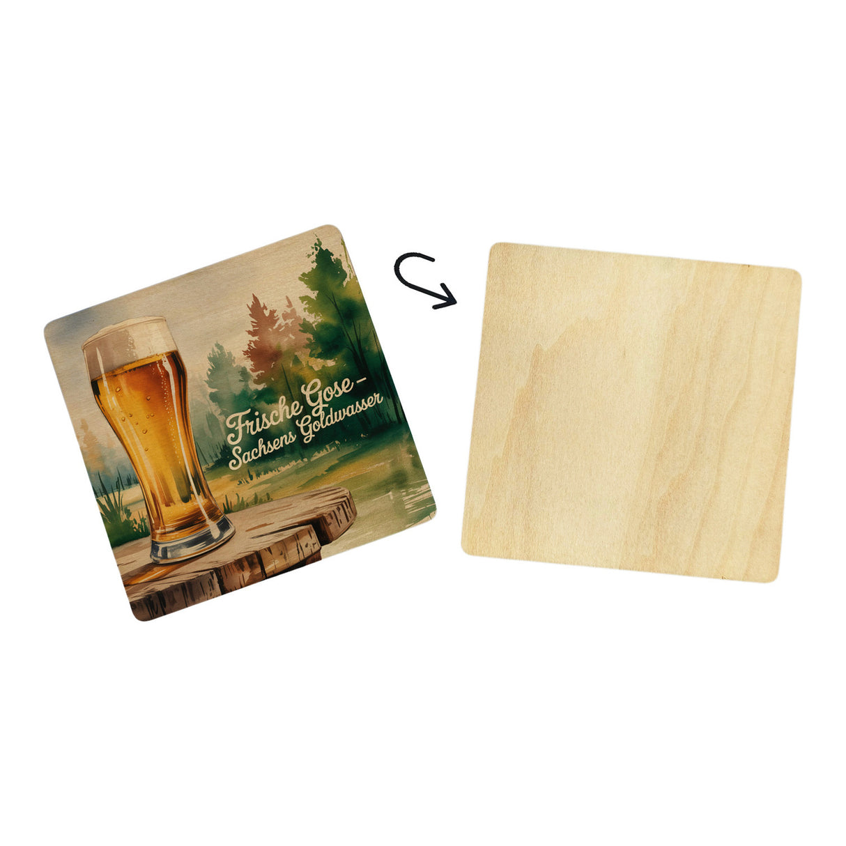 Region Sachsen Gose 6er Set Untersetzer aus Holz - Sachsens Goldwasser