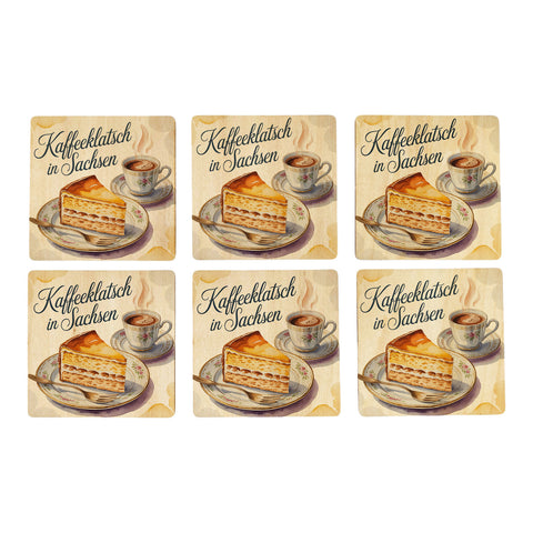 Region Sachsen Eierschecke 6er Set Untersetzer aus Holz - Kaffeeklatsch in Sachsen