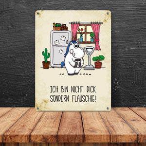 Honeycorns Metallschild mit Einhorn Motiv und Spruch: Nicht dick, sondern flauschig