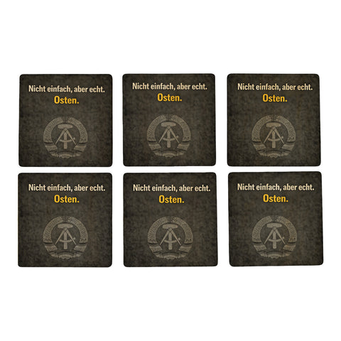 DDR-Stolz 6er Set Untersetzer aus Holz - Nicht einfach, aber echt