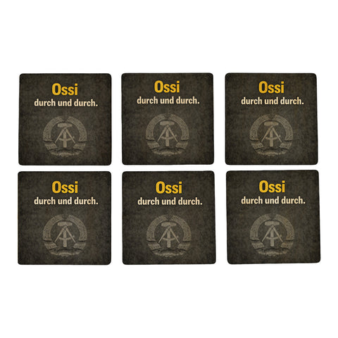 DDR-Stolz 6er Set Untersetzer aus Holz - Ossi durch und durch