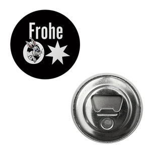 Osterhase Magnet rund mit Spruch: Frohe Ostern