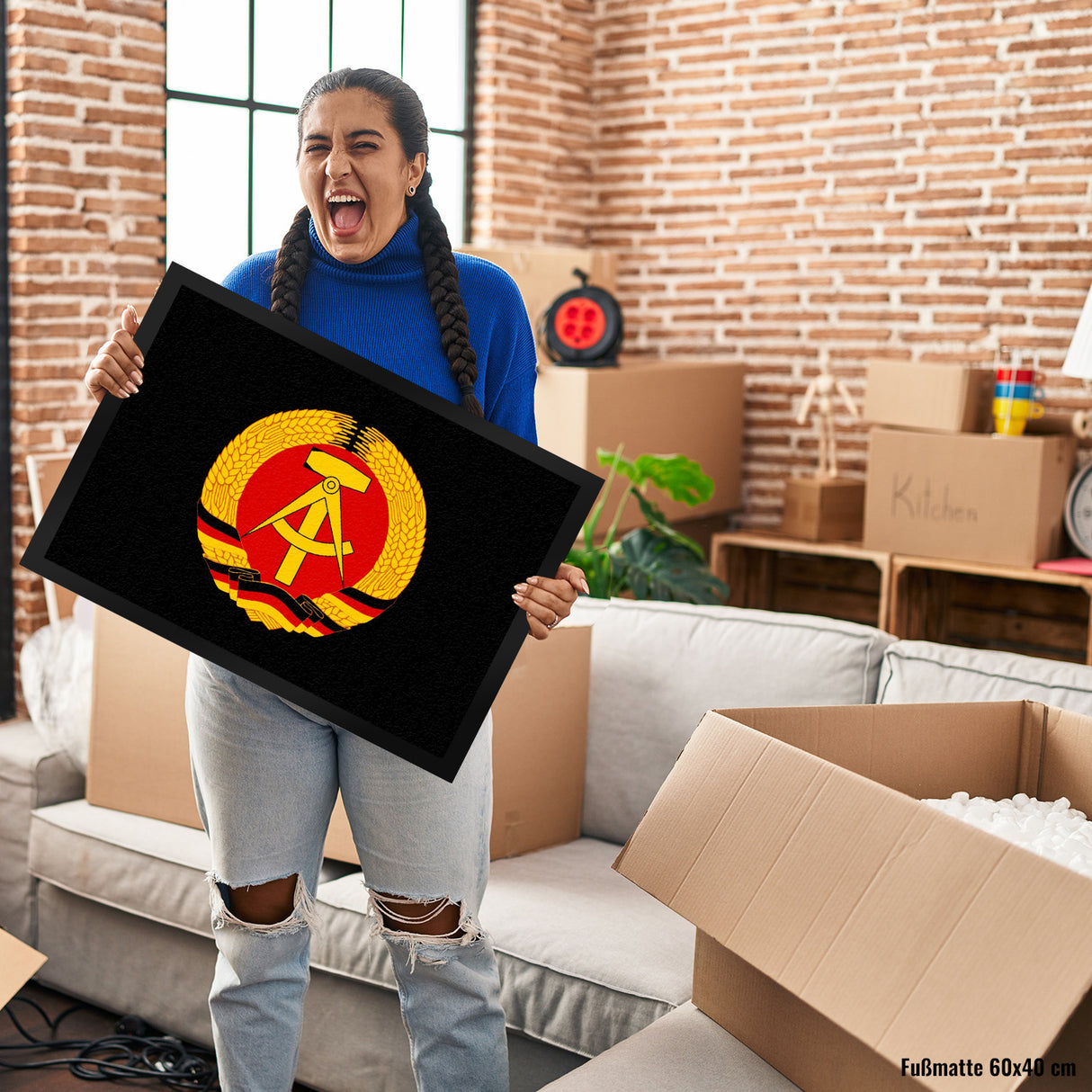 DDR Staatswappen Fußmatte in 35x50 cm für Ostalgie Fans
