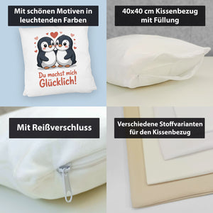 Kawaii Pinguine - Du machst mich glücklich Kissen