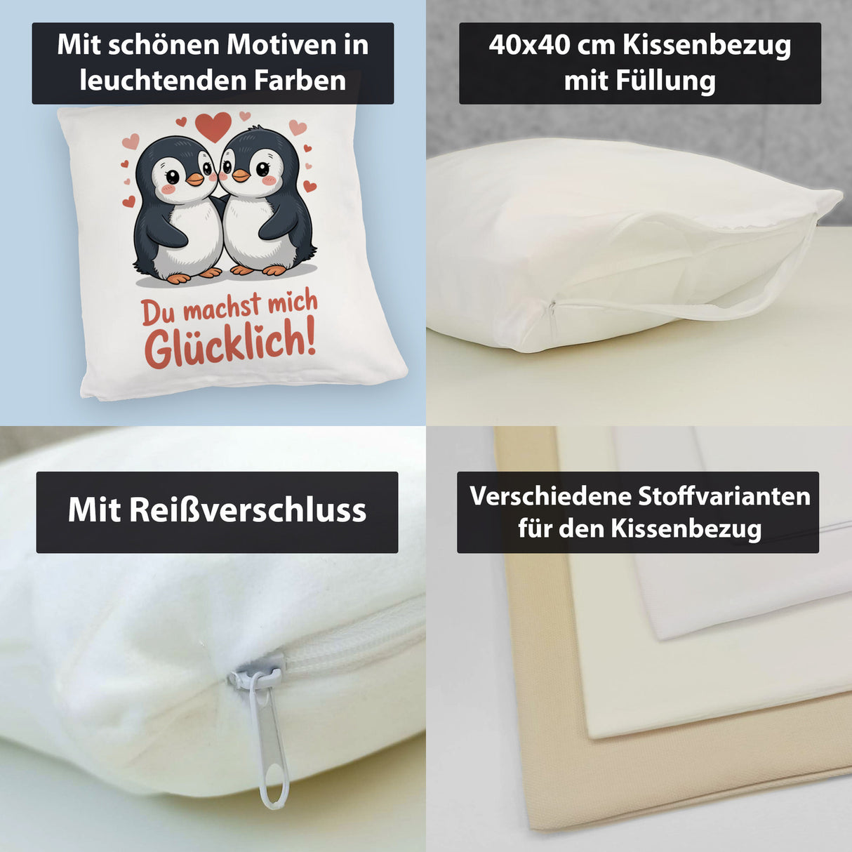 Kawaii Pinguine - Du machst mich glücklich Kissen