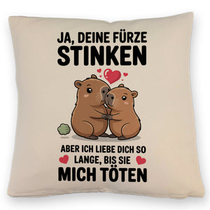 Capybara Pärchen Kissen - Ja, deine Fürze STINKEN
