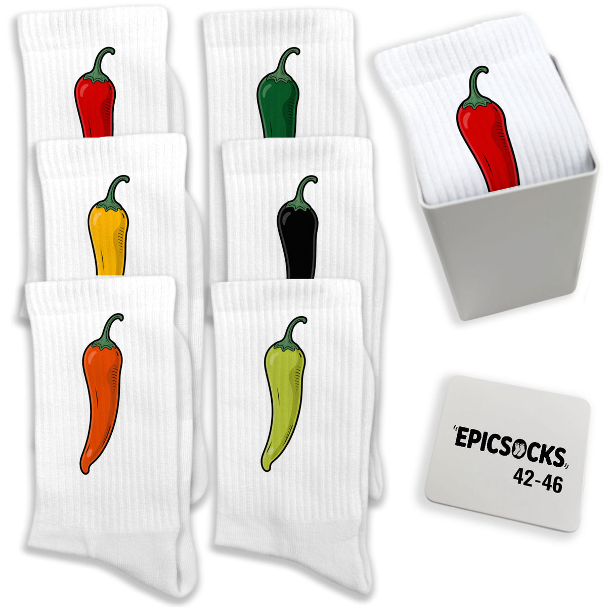 epicsocks Chili Lover Socken in 37-41 im 6er Set in Geschenkdose im 6er Set in Geschenkbox