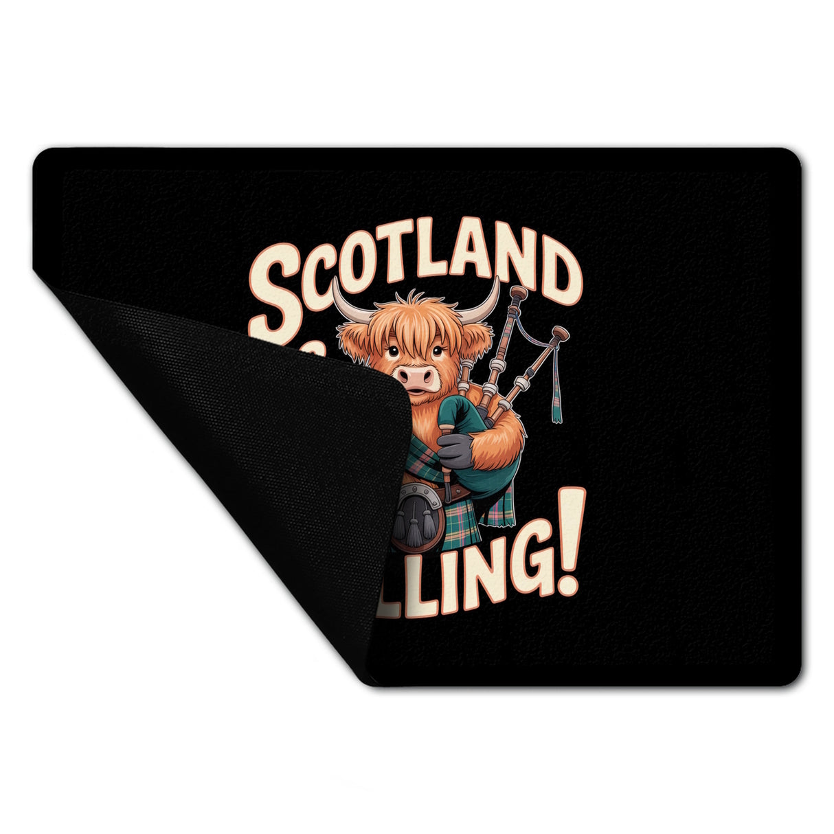 Scotland is calling! Fußmatte in 35x50 cm ohne Rand mit Highland-Kuh-Motiv