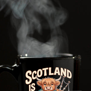 Scotland is calling! Tasse mit Highland-Kuh-Motiv