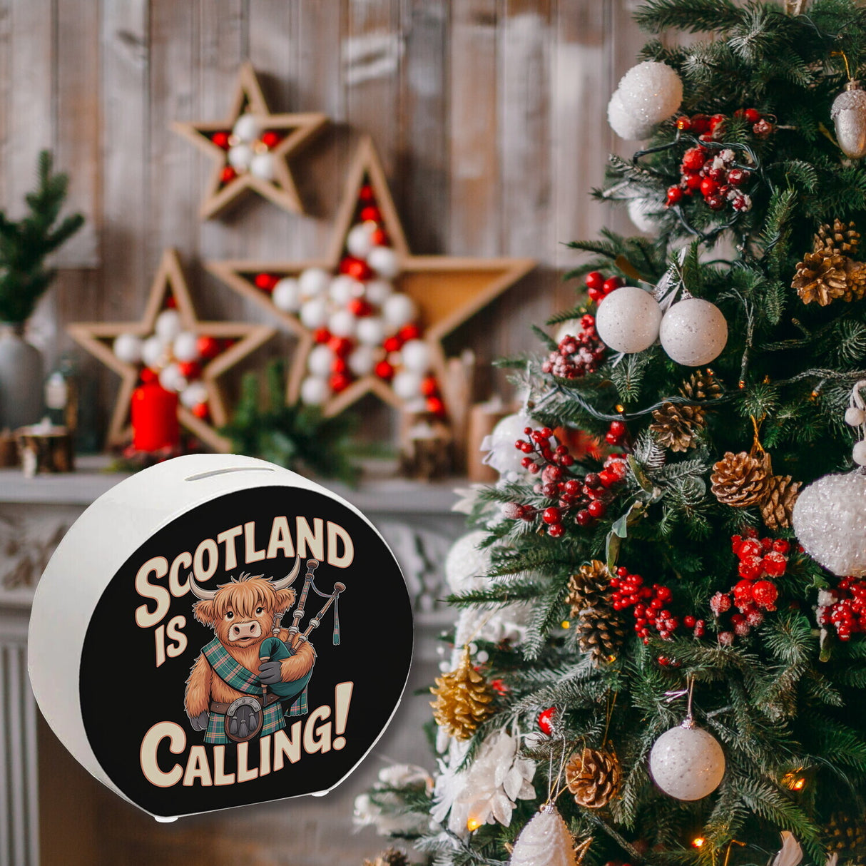 Scotland is calling! Spardose mit Highland-Kuh-Motiv