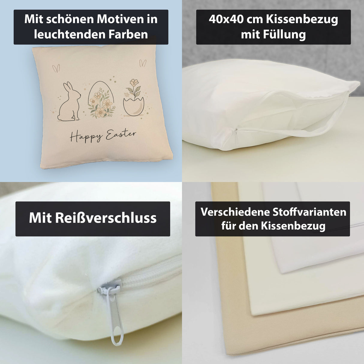 Happy Easter Kissen mit Hase Ei Design