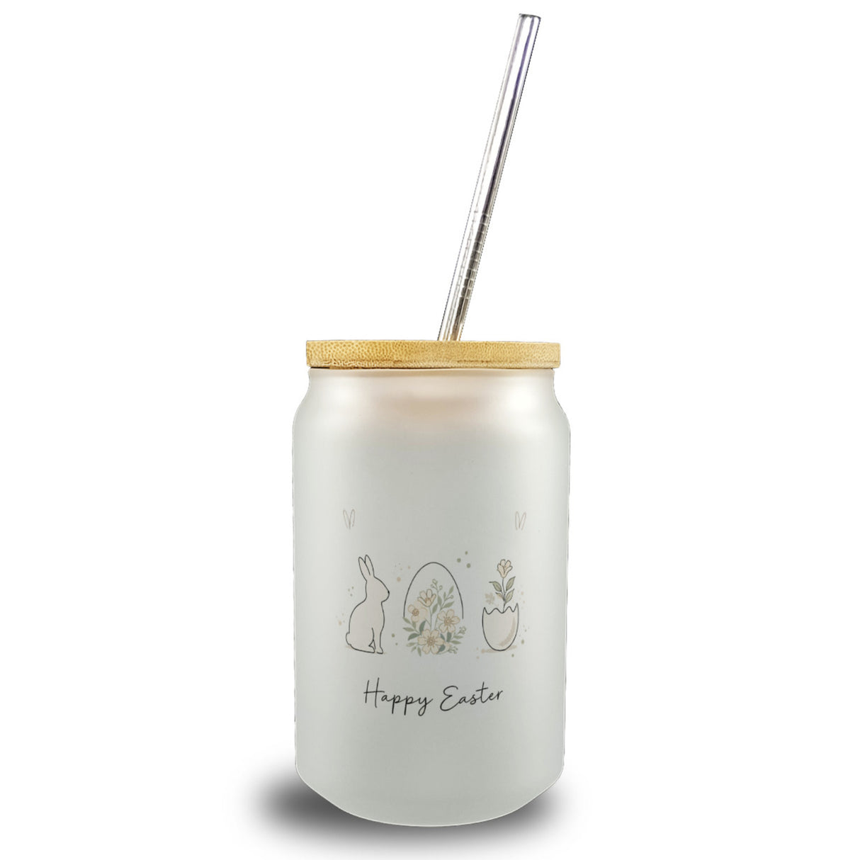 Happy Easter Trinkglas mit Bambusdeckel mit Hase Ei Design