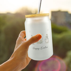Happy Easter Trinkglas mit Bambusdeckel mit Hase Ei Design