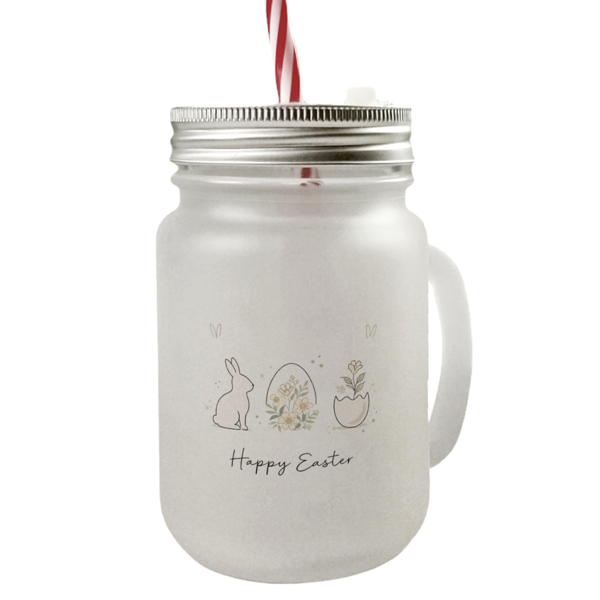 Happy Easter Trinkglas mit Bambusdeckel mit Hase Ei Design