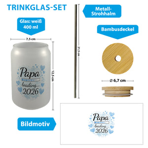 Papa loading... 2026 Trinkglas mit Bambusdeckel für werdende Väter