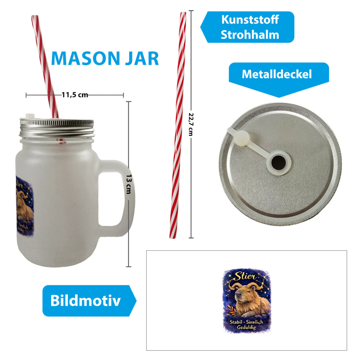 Sternzeichen Stier Trinkglas mit Bambusdeckel Capybara