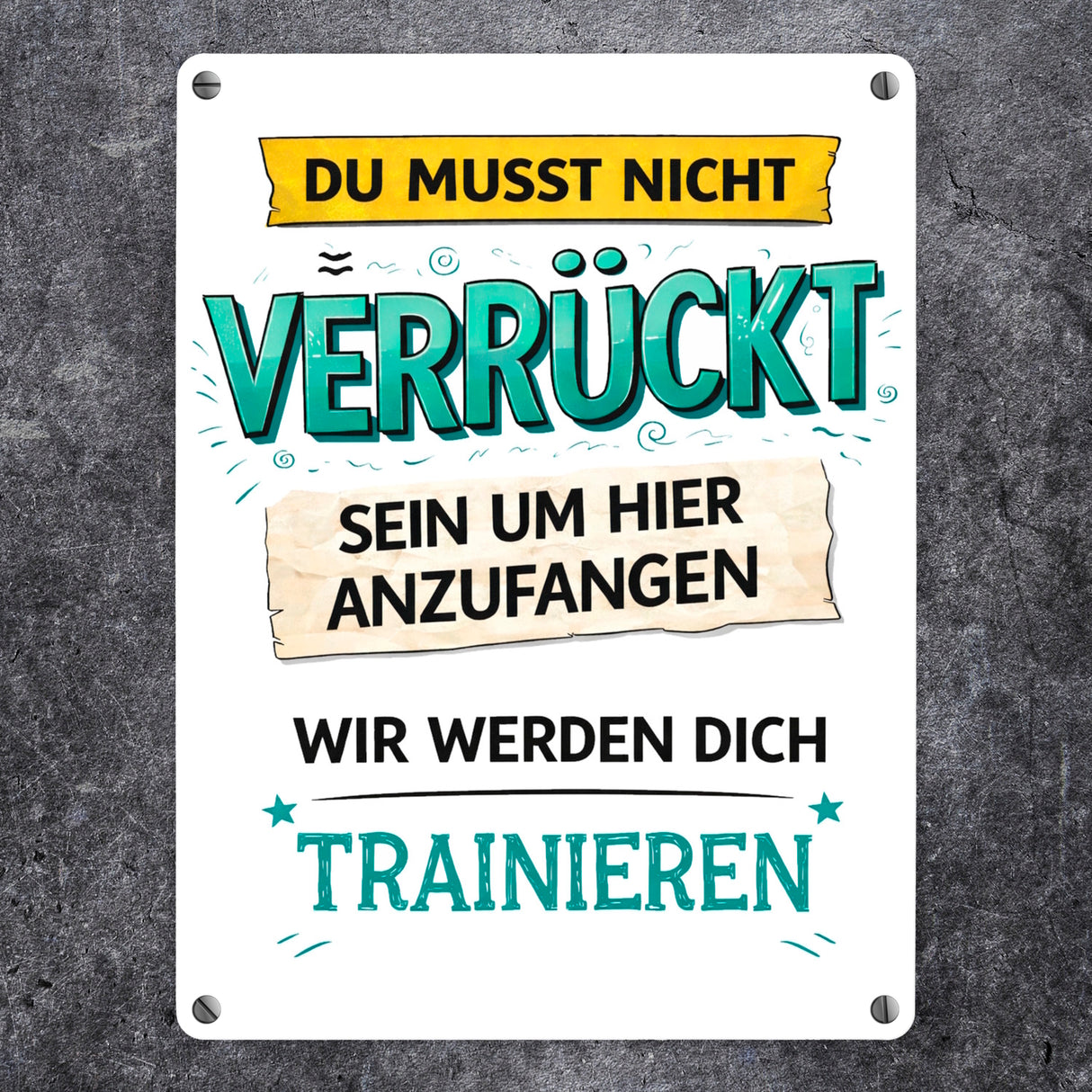 Nicht verrückt wir trainieren dich Metallschild in 15x20 cm fürs Büro
