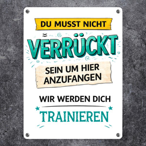 Nicht verrückt wir trainieren dich Metallschild in 15x20 cm fürs Büro