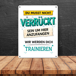 Nicht verrückt wir trainieren dich Metallschild in 15x20 cm fürs Büro