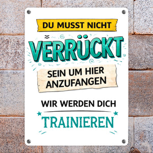 Nicht verrückt wir trainieren dich Metallschild in 15x20 cm fürs Büro