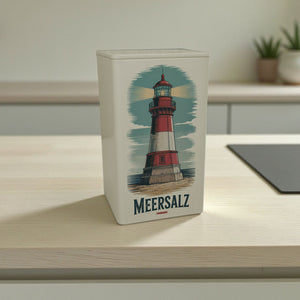Meersalz Vintage Dose 900ml mit Leuchtturm für Küstenliebhaber