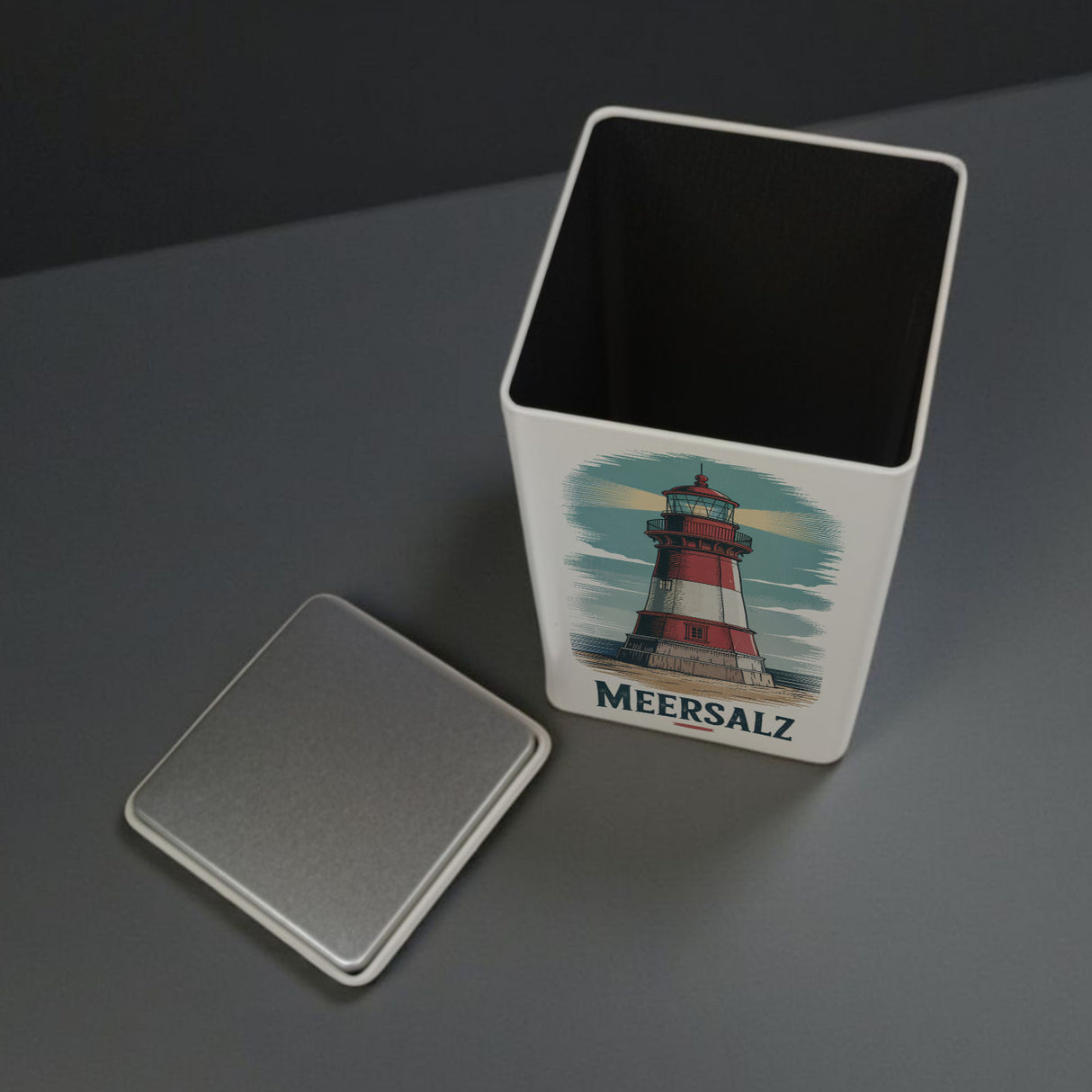 Meersalz Vintage Dose 900ml mit Leuchtturm für Küstenliebhaber